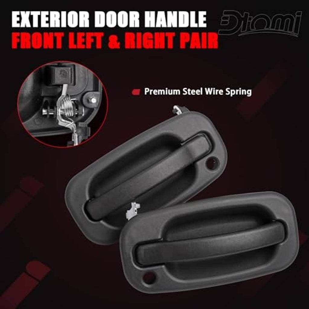 Black exterior door handle pair with internal latch spring detail
