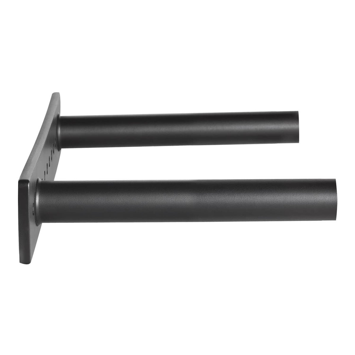 Heavy-duty floating shelf bracket set with two dark metal support arms and back plate