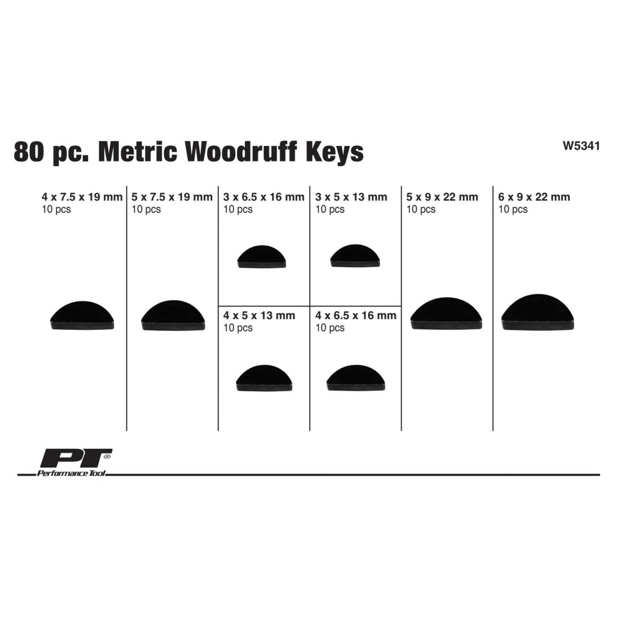 80 pc metric woodruff key size chart with black semicircle key cutouts