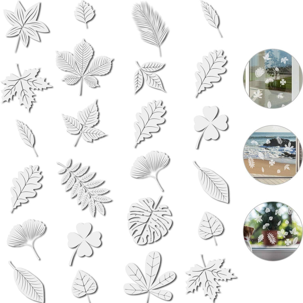 Leaf window cling stickers set, assorted white leaf shapes for bird deterrence