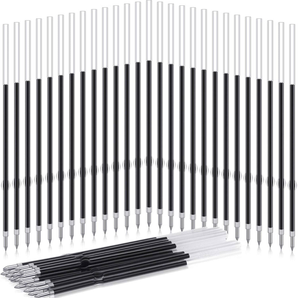 Retractable pen refills, clear tips and black barrels, bulk set of blue-ink refills