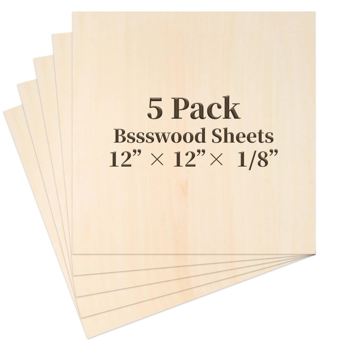 Five-pack of light basswood wood sheets, 12 x 12 x 1/8 in