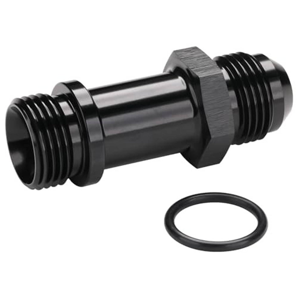 Black AN flare-to-ORB extension fitting with O-ring, opposite side view