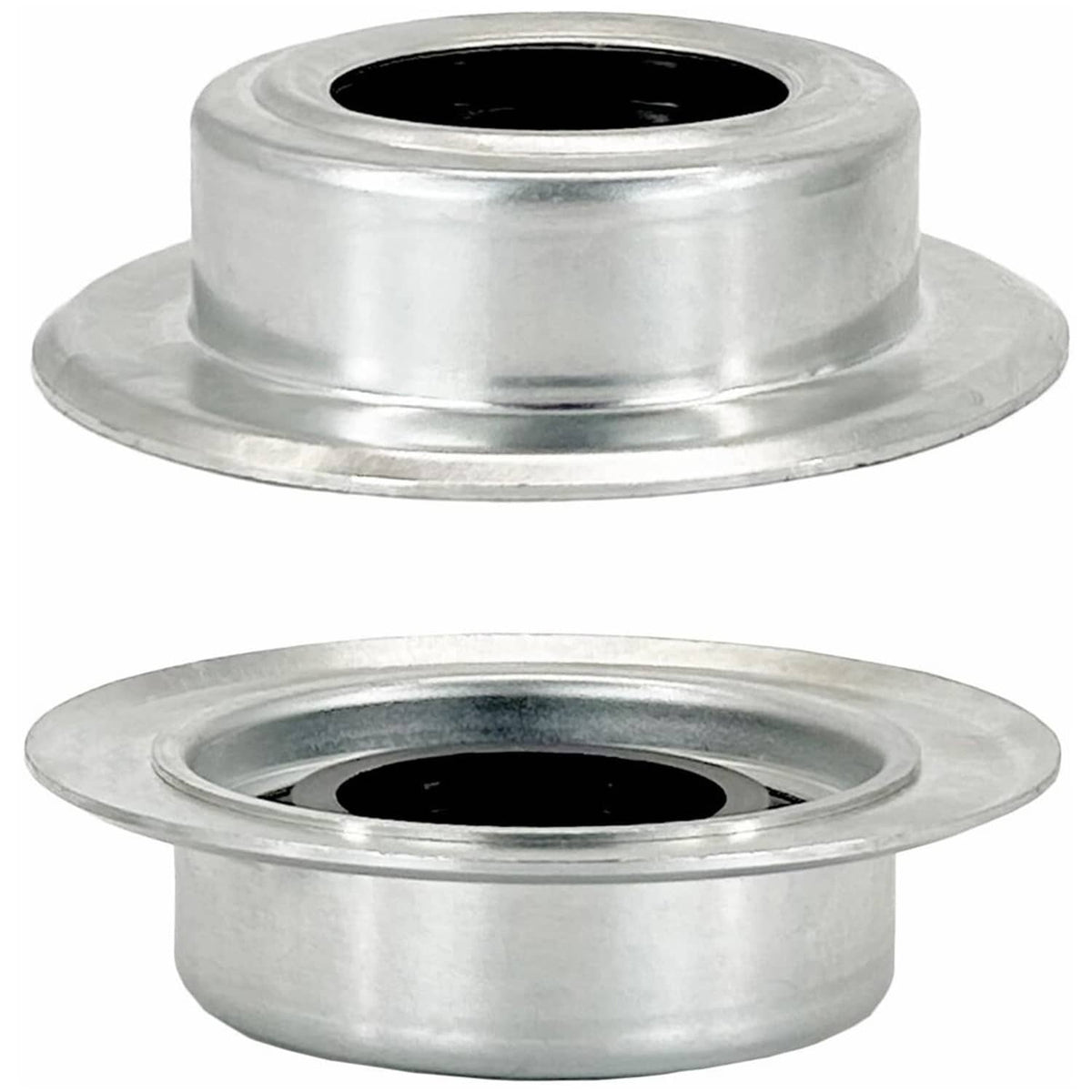 Front axle seal: silver metal cups with black center sealing openings