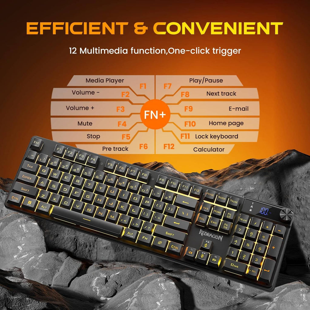 Redragon K521 Pro gaming keyboard showing multimedia key cluster with RGB backlight