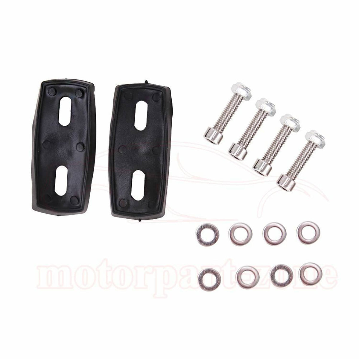 Black mounting plates and screws for motorcycle rearview mirrors, hardware set in parts