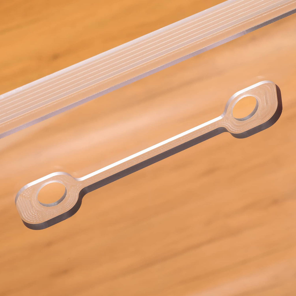 Door glass window mounting strip with circular hardware holes and slots