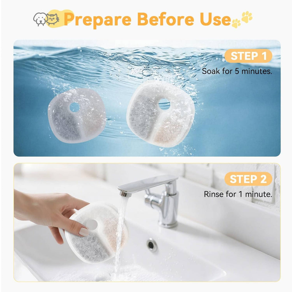 Two round replacement filter pads shown during water soaking