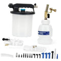 Brake bleeder vacuum pump kit with refill bottle, hoses, adapters, and fittings
