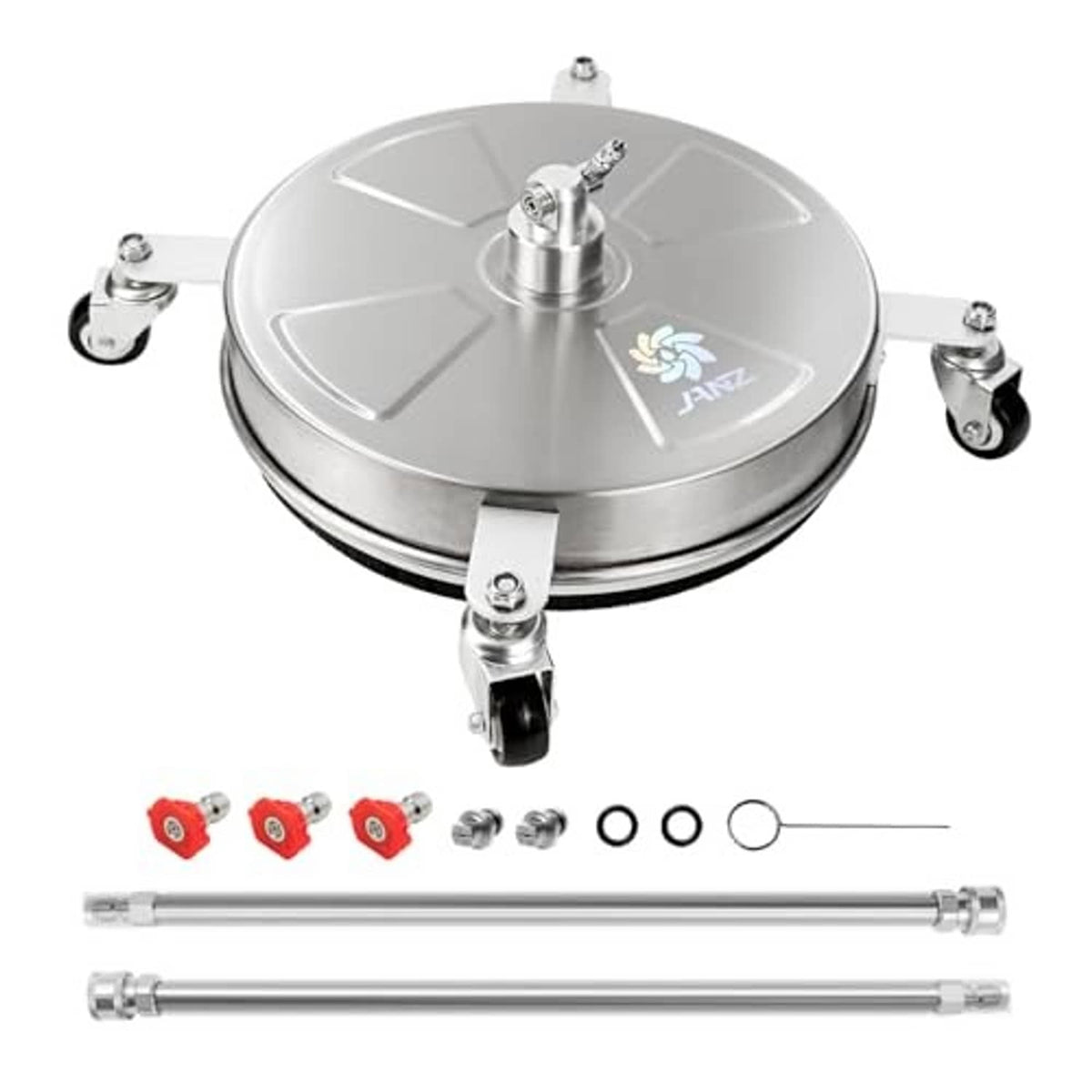 Stainless steel 16 in pressure washer surface cleaner with four caster wheels and parts