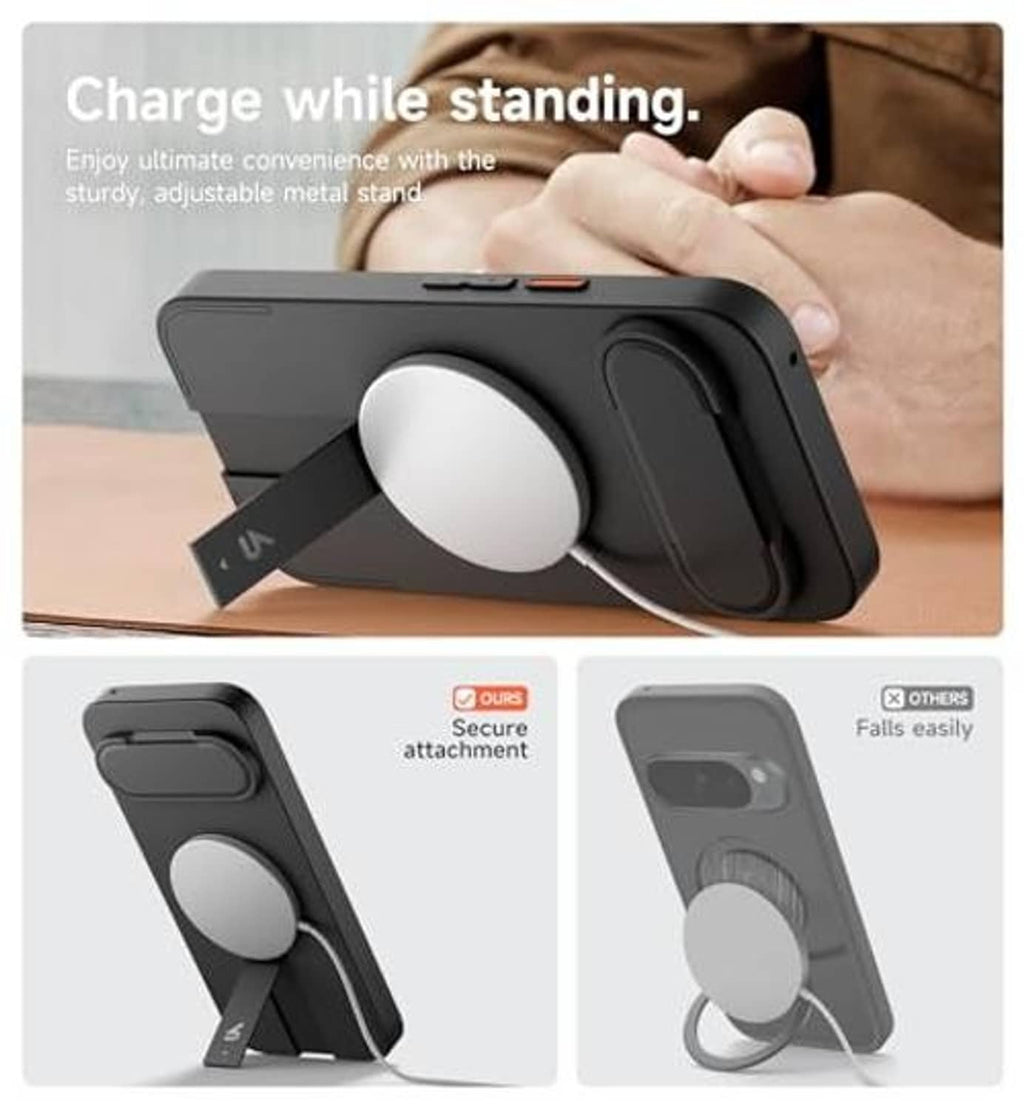 Black Pixel 10/10 Pro case with adjustable kickstand and magnetic ring attachment