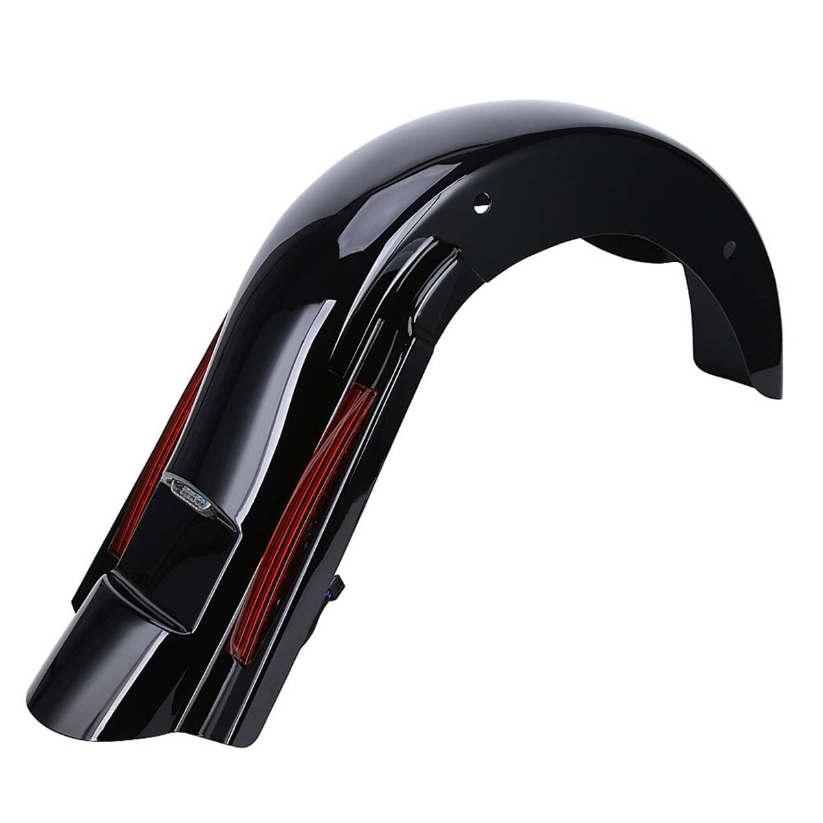 Black stretched extended rear fender with red LED strip and chrome accent details