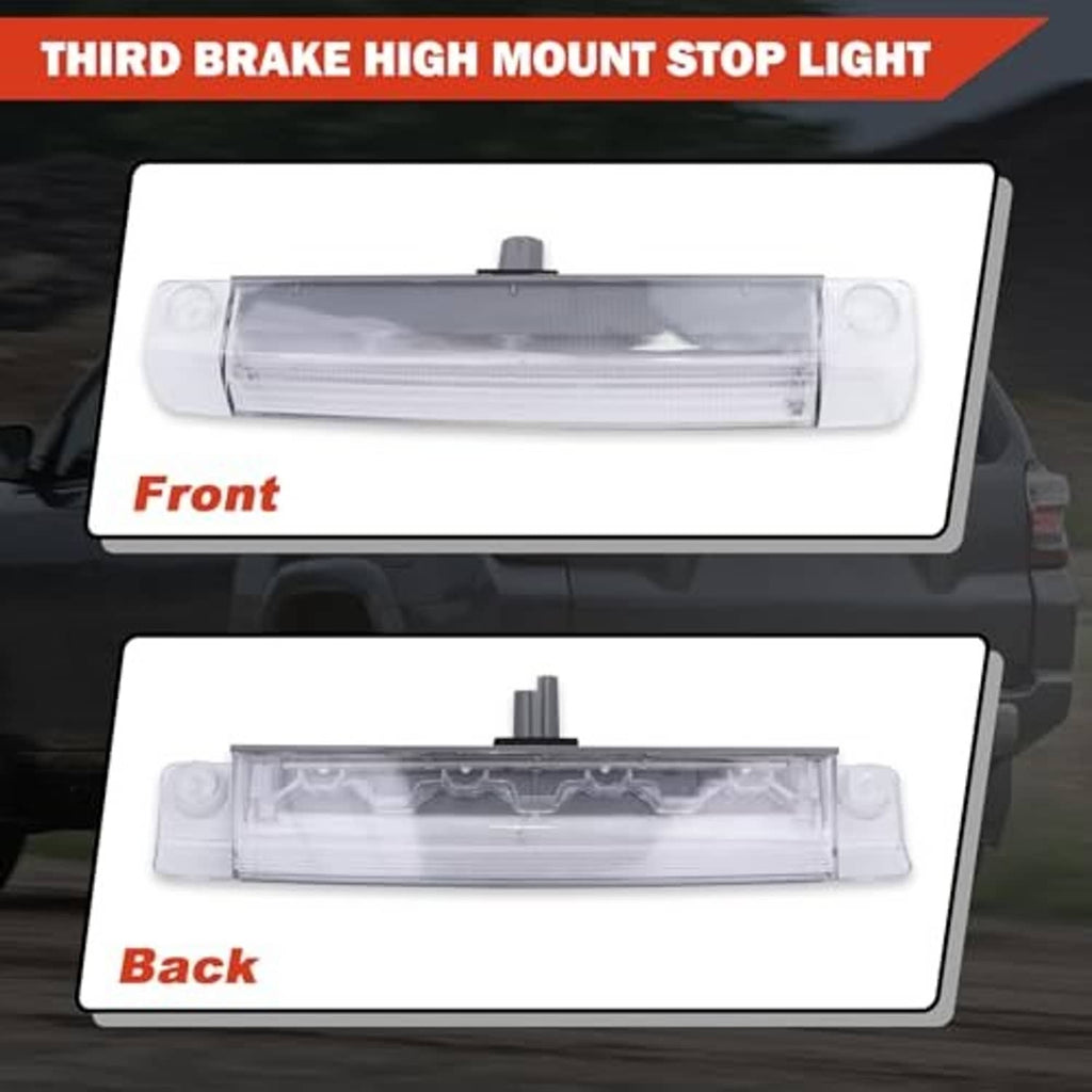 Third brake light front and back views, clear housing with gray internal components