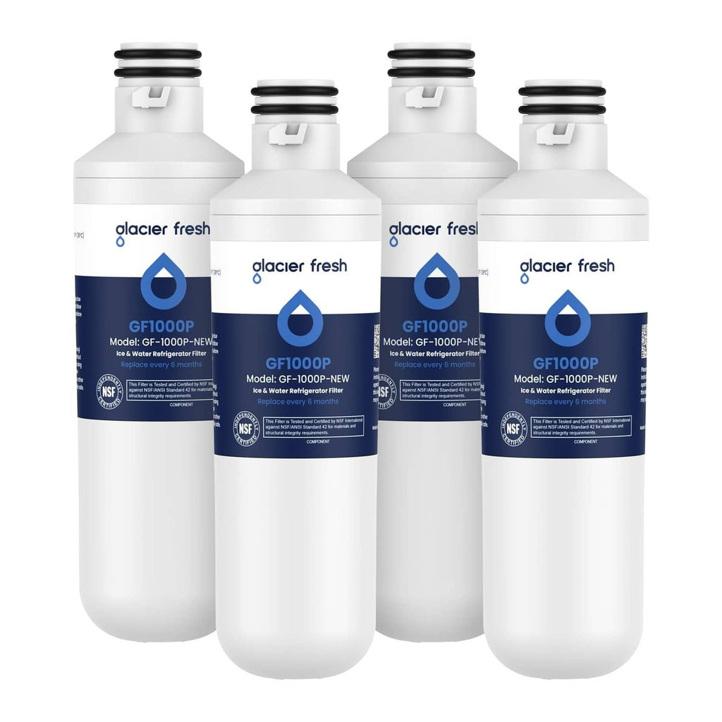 Glacier Fresh water filter cartridges, 4-pack, white with blue labels and caps