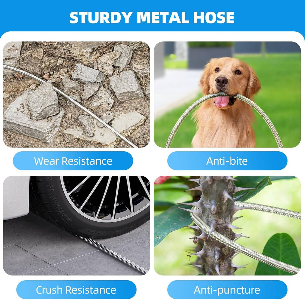 Stainless steel garden hose with durable metal braid for steady water flow