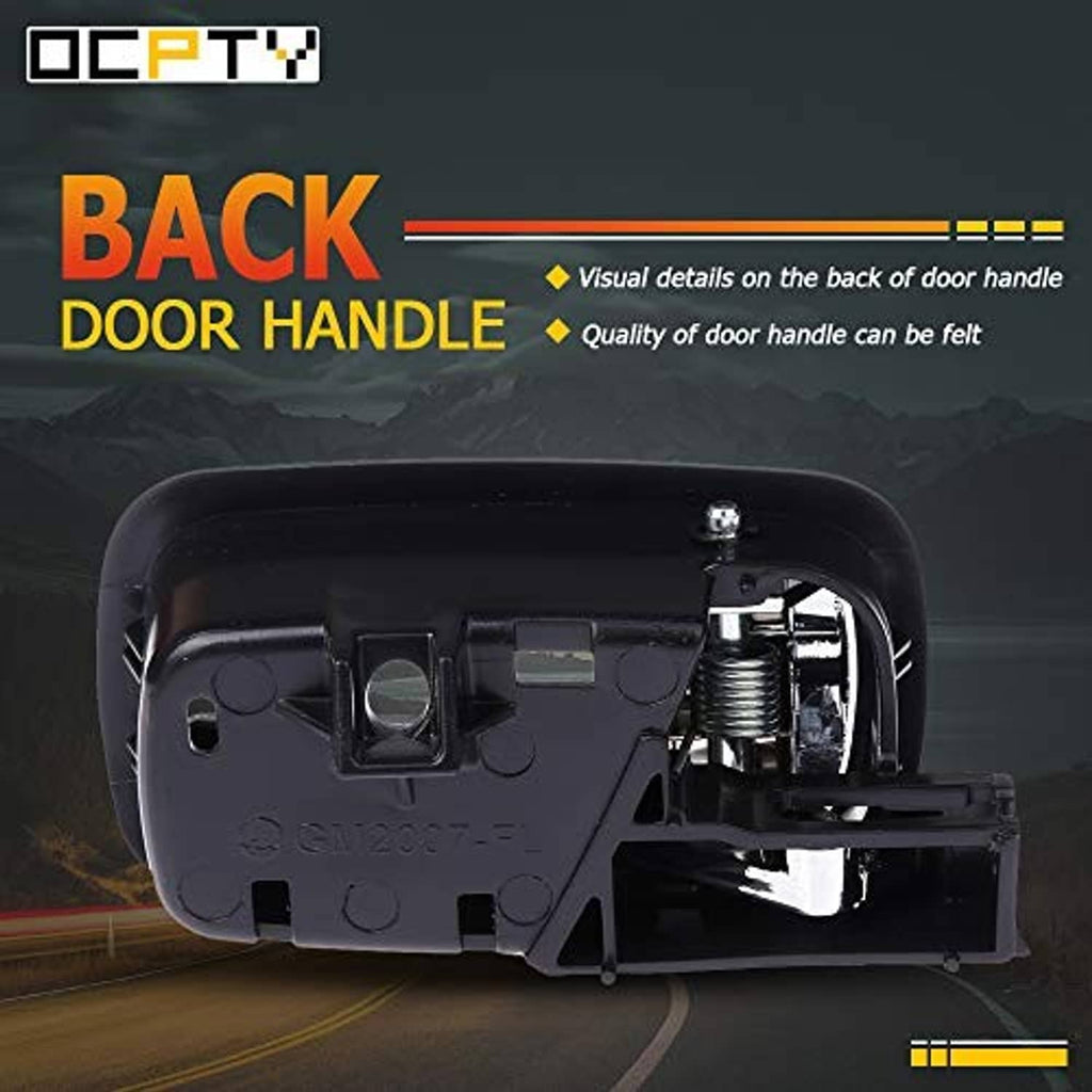 Back side of left interior door handle showing black latch components and spring