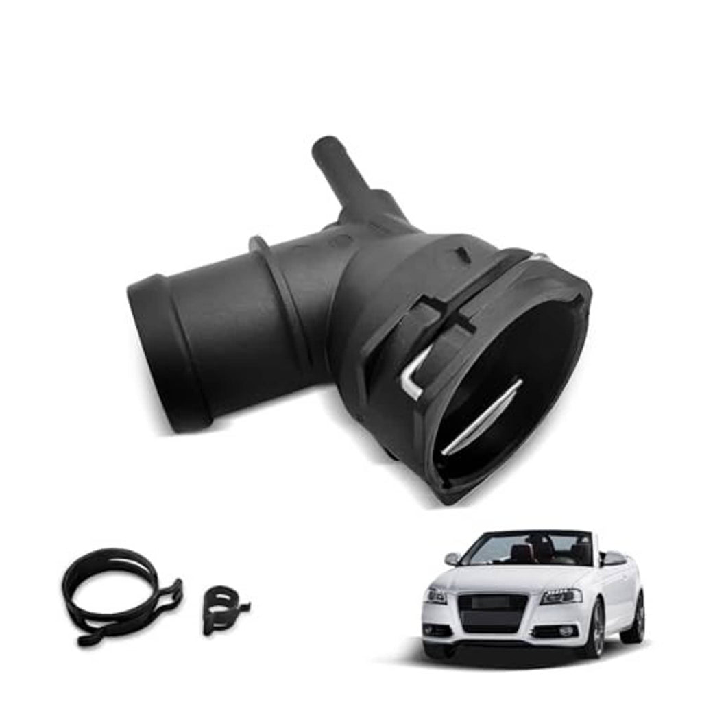 Black upper radiator coolant hose connector pipe with flanged inlet and outlet