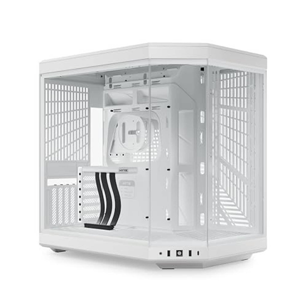 Snow white panoramic glass PC case with front mesh and hexagonal cutouts