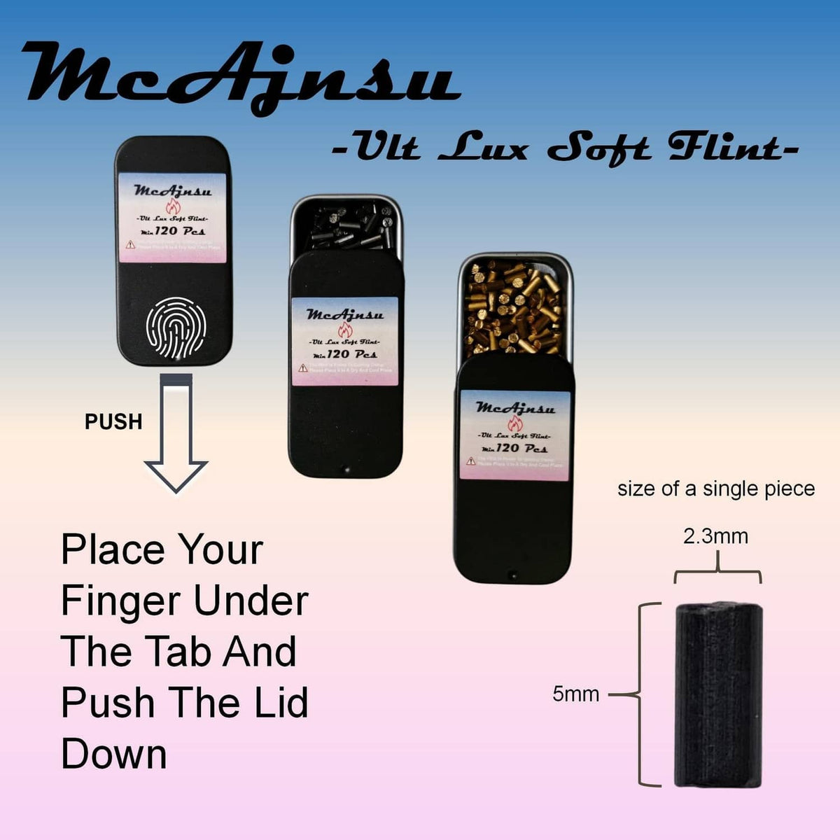 Universal lighter flint refill set with loading steps and flint piece size detail