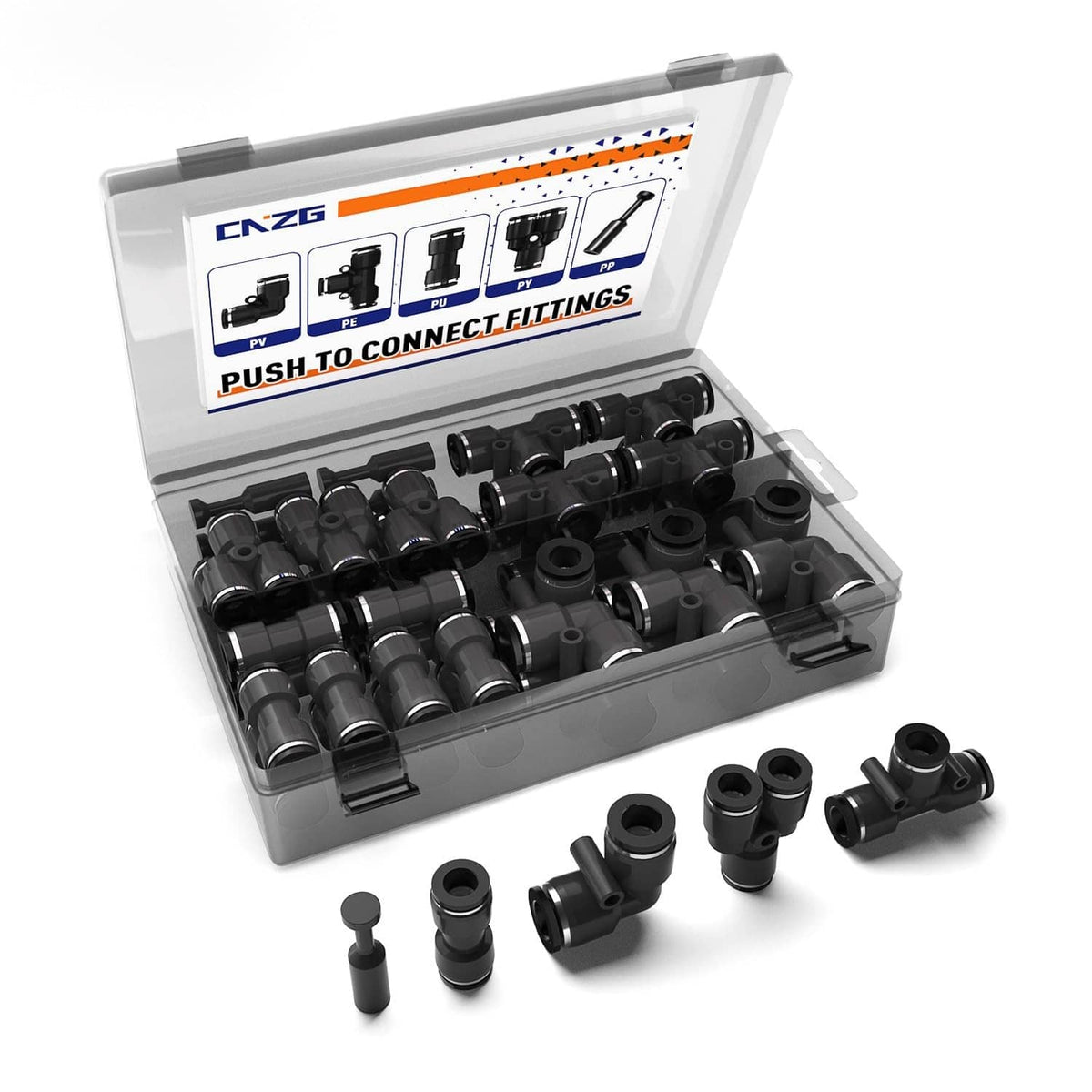 CNZG push-to-connect fitting kit, black 60-pack for 5/16in OD tubes