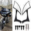 Motorcycle rearview side mirrors installed on touring bike, black pair with stems
