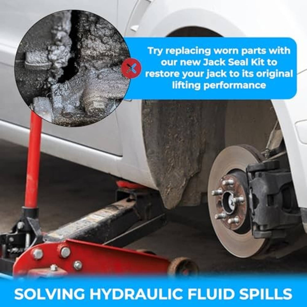 Hydraulic jack seal kit with large black O-ring and smaller O-ring seals