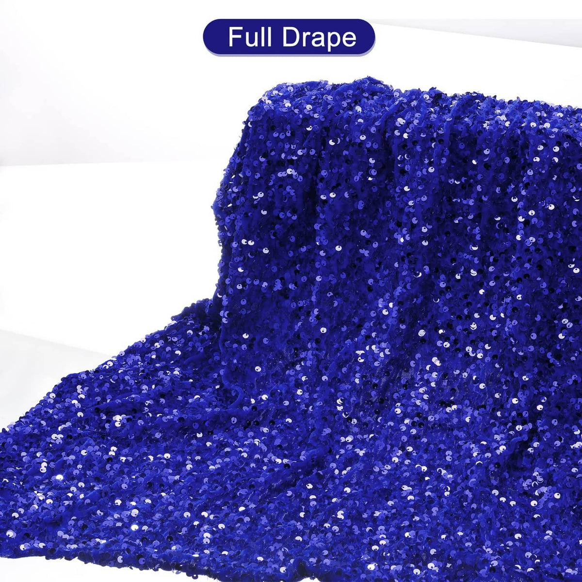 Bright blue sequin fabric with full drape and glittery round sequin surface