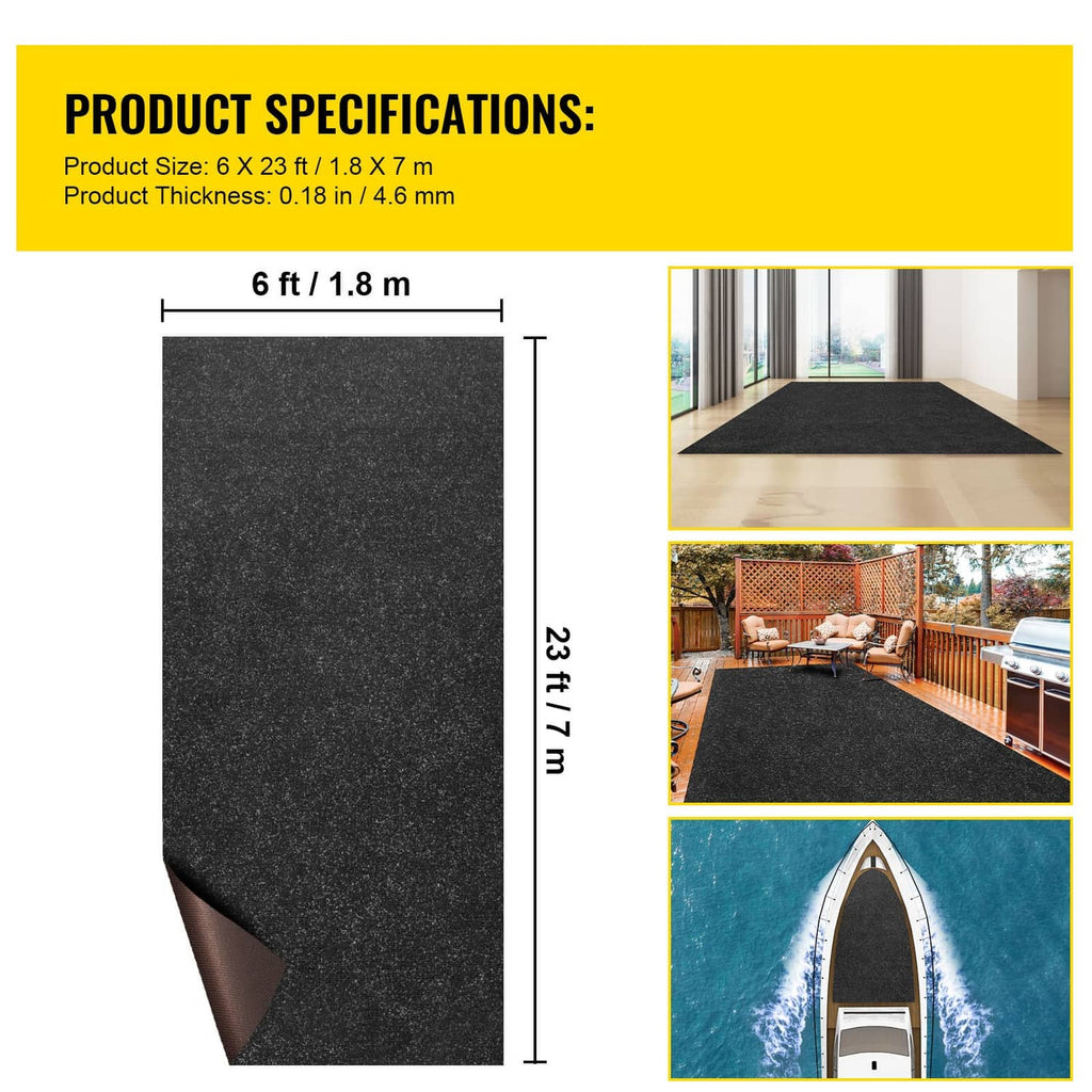 Charcoal black marine carpet roll and trimmed sheet size diagram