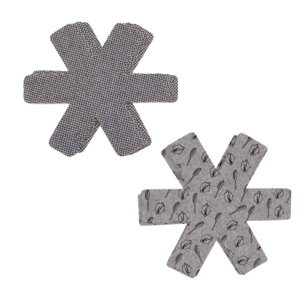 Gray pot and pan protectors set of 12, utensil-pattern star and cross pads