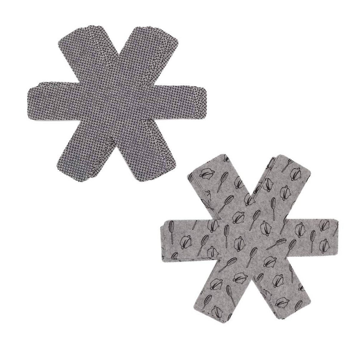 Gray pot and pan protectors set of 12, utensil-pattern star and cross pads