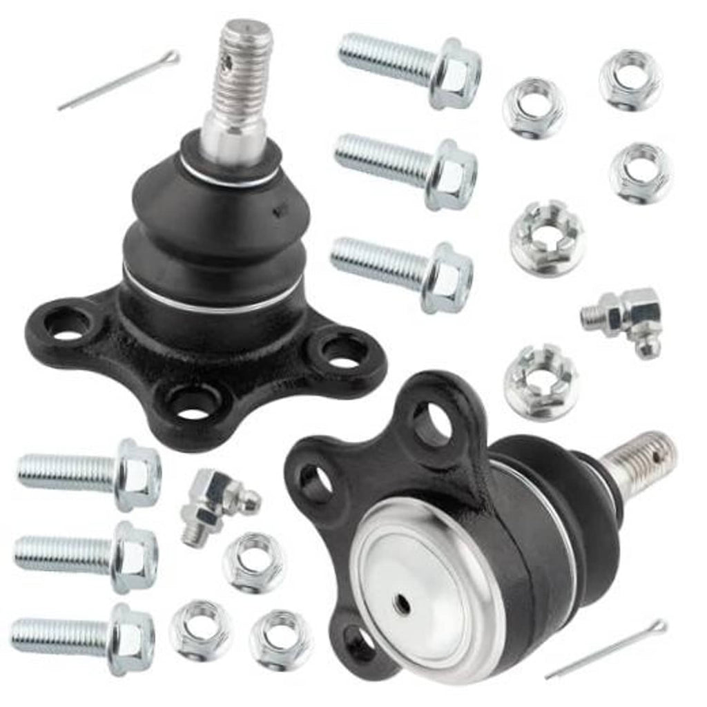 Upper ball joint with black rubber boot, flange mount, chrome bolts and nuts, set of 2