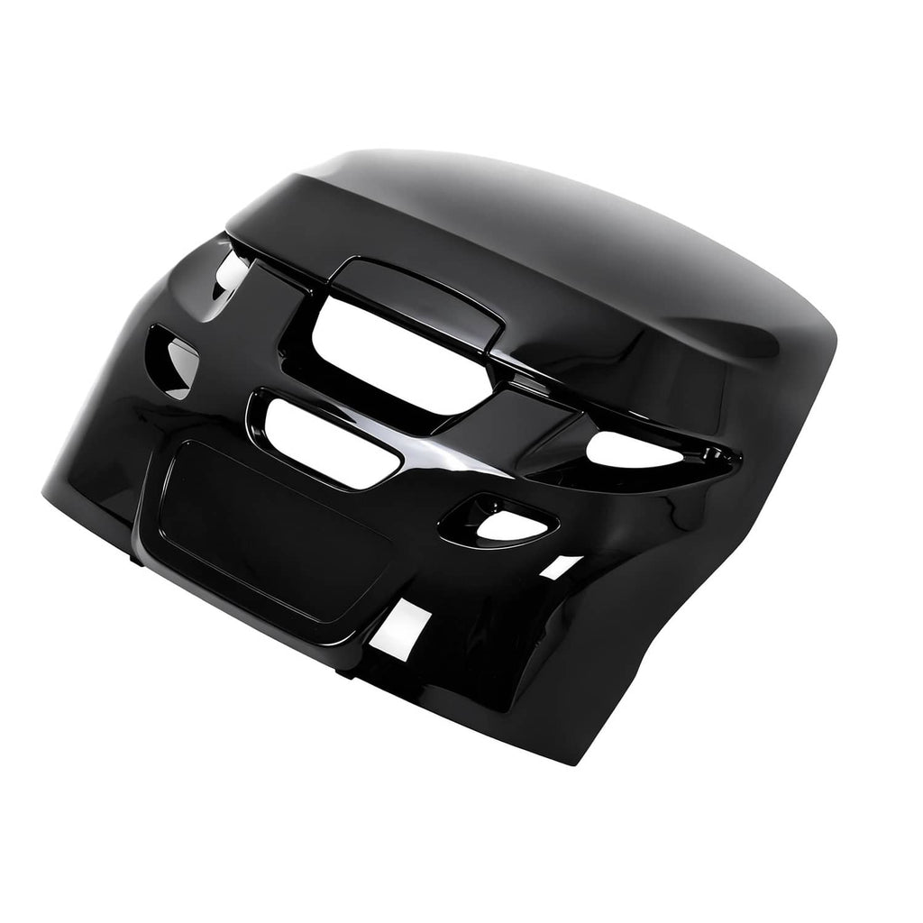 ABS outboard cowling airdam cap, black angled view showing rectangular and round cutouts