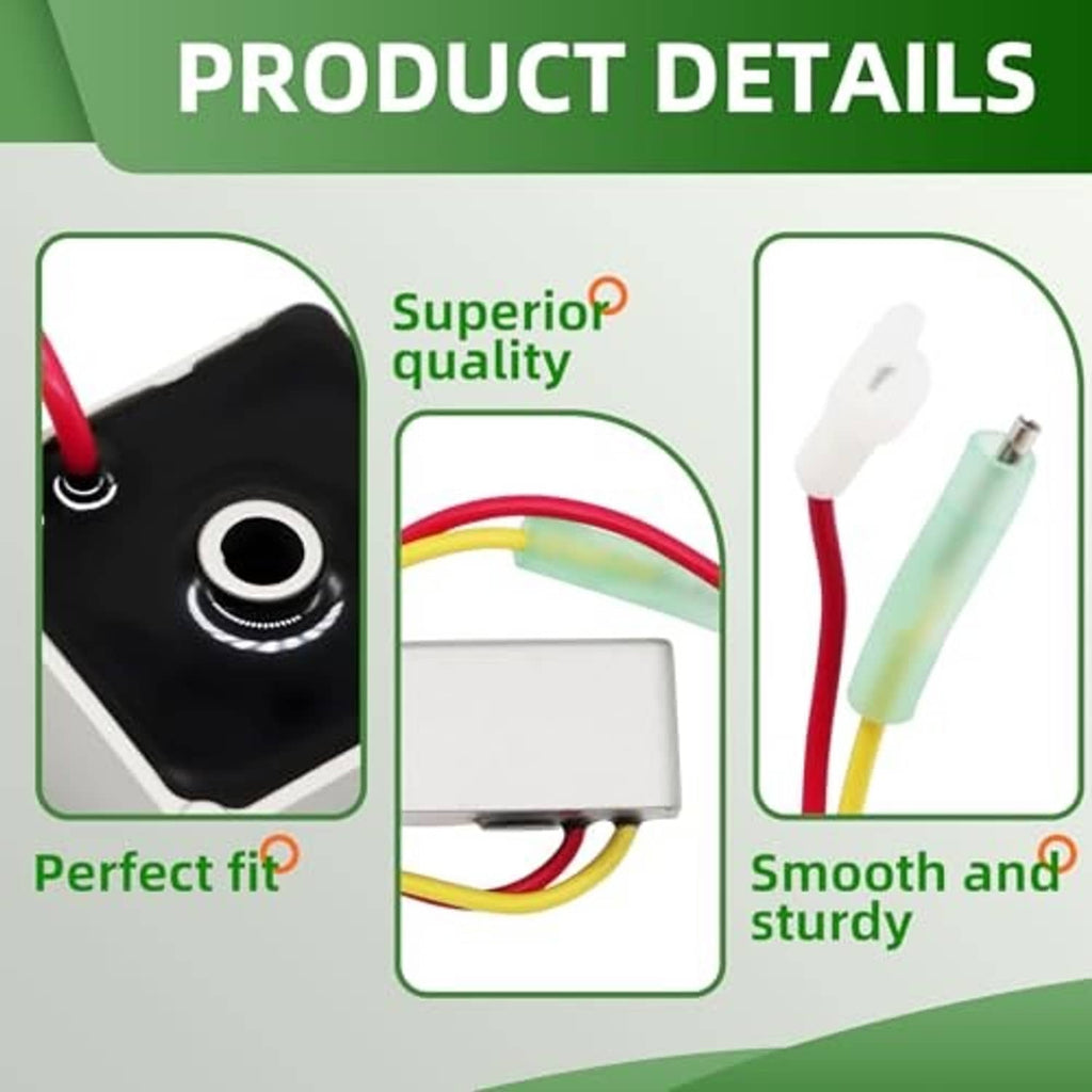 Voltage regulator with black module cover, circular port, and multi-color wire terminals