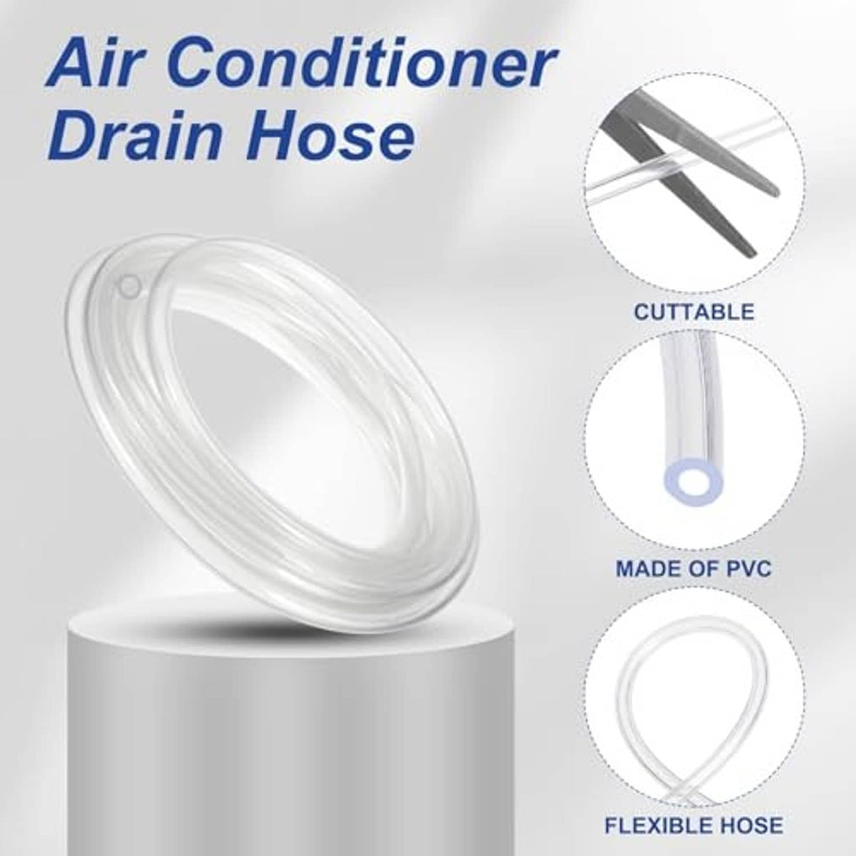 Transparent PVC air conditioner drain hose with circular grommet end, flexible tube