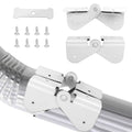 White flip-up gutter downspout hinge set with mounting screws and extension brackets