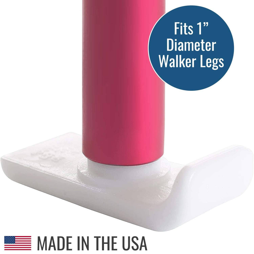 White ski glide pad sized for 1-inch diameter walker legs under red support