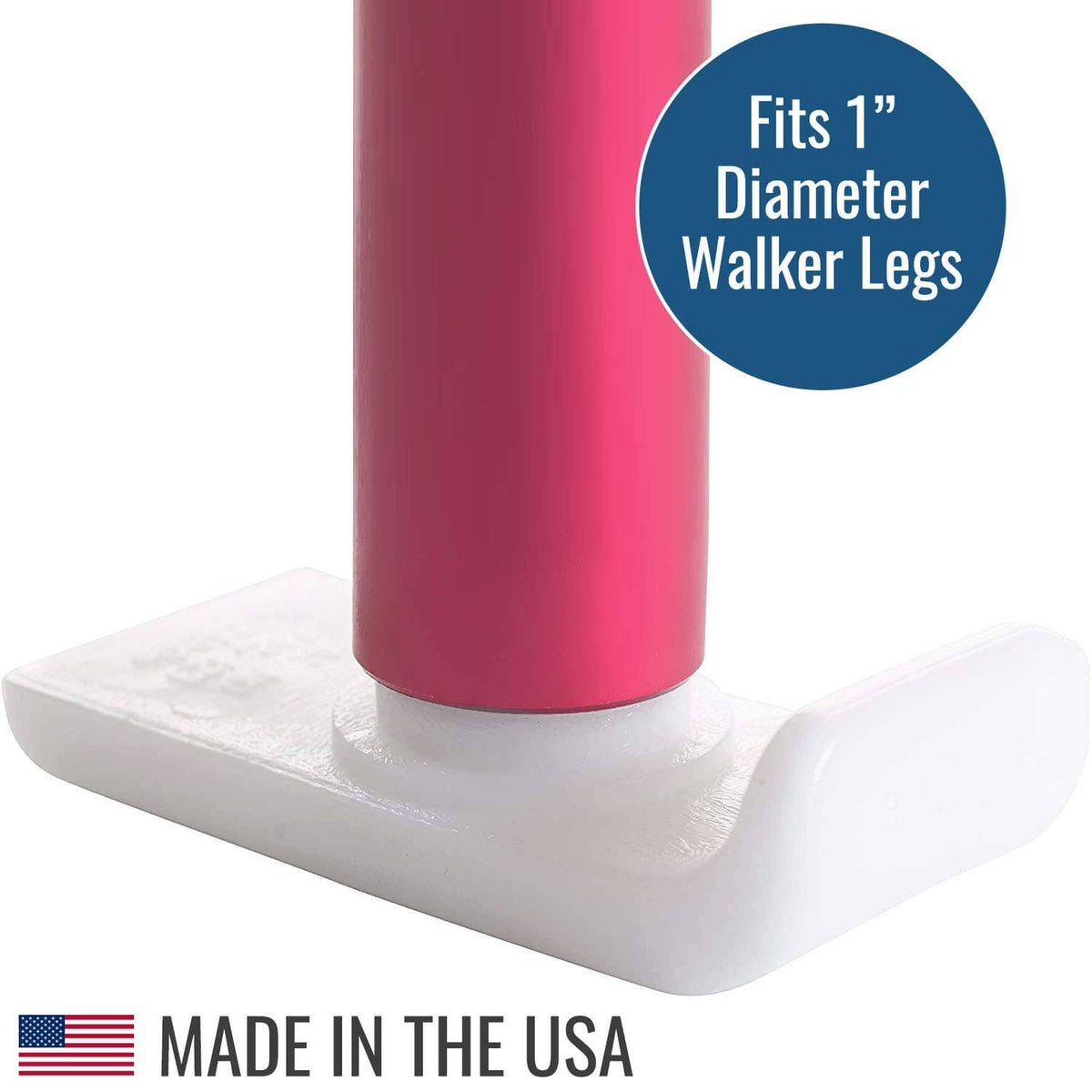 White ski glide pad sized for 1-inch diameter walker legs under red support