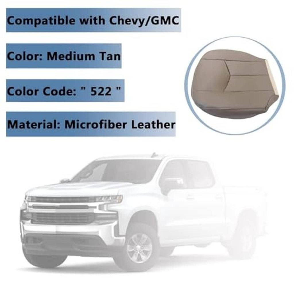 Tan microfabric seat cover with curved panel, shown with a small detail inset