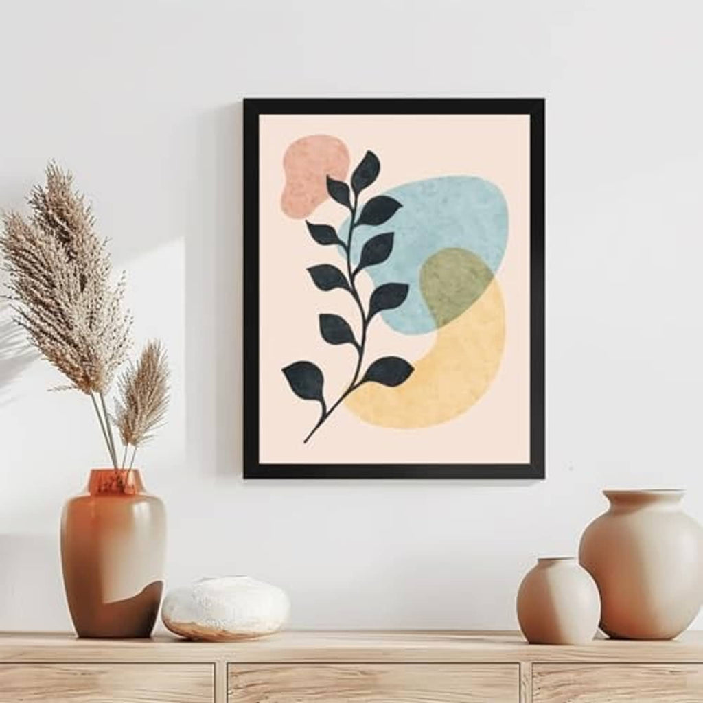 Black wall picture frame with botanical print under clear HD plexiglas