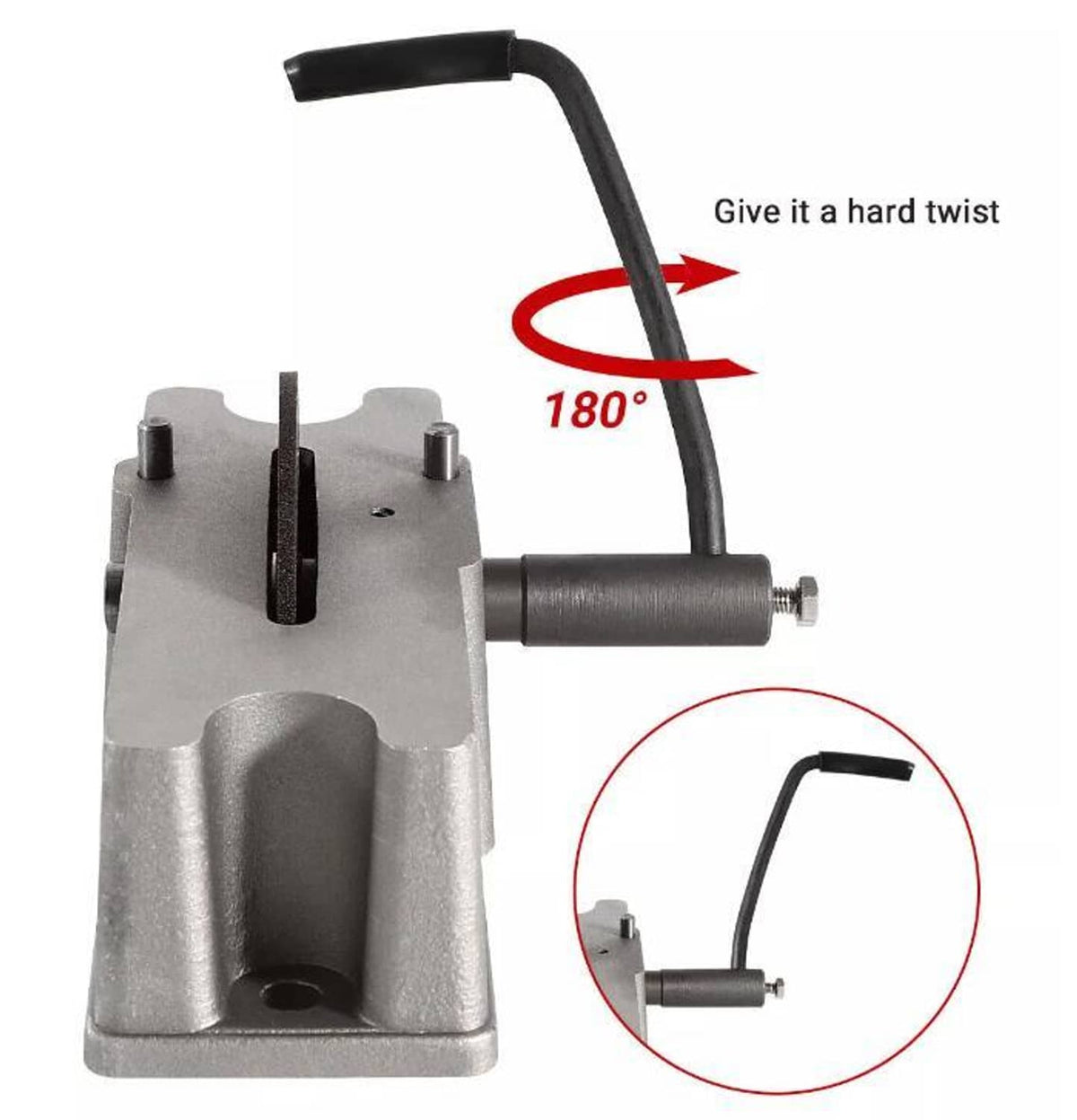 Piston ring filer grinder with black handle grip showing 180° rotation