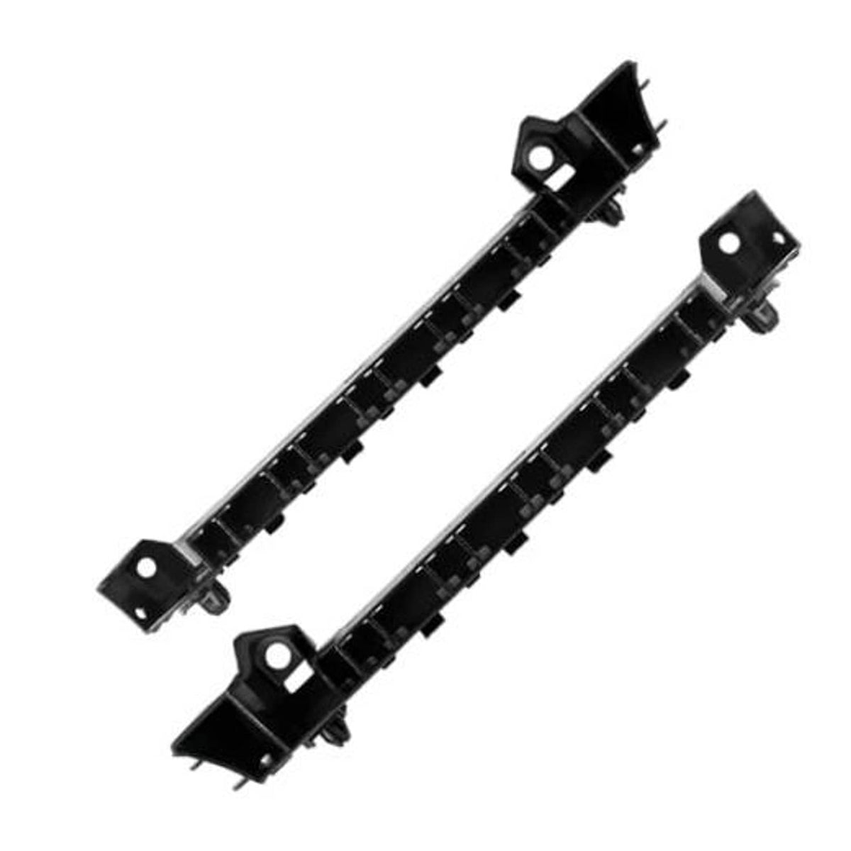 Set of two black front bumper mounting support brackets with mounting holes
