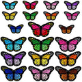 Assorted butterfly iron-on patches with embroidered multicolor wings, black border
