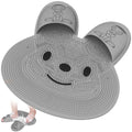 Gray rabbit-shaped shower foot scrubber mat with textured silicone bristles and suction bumps