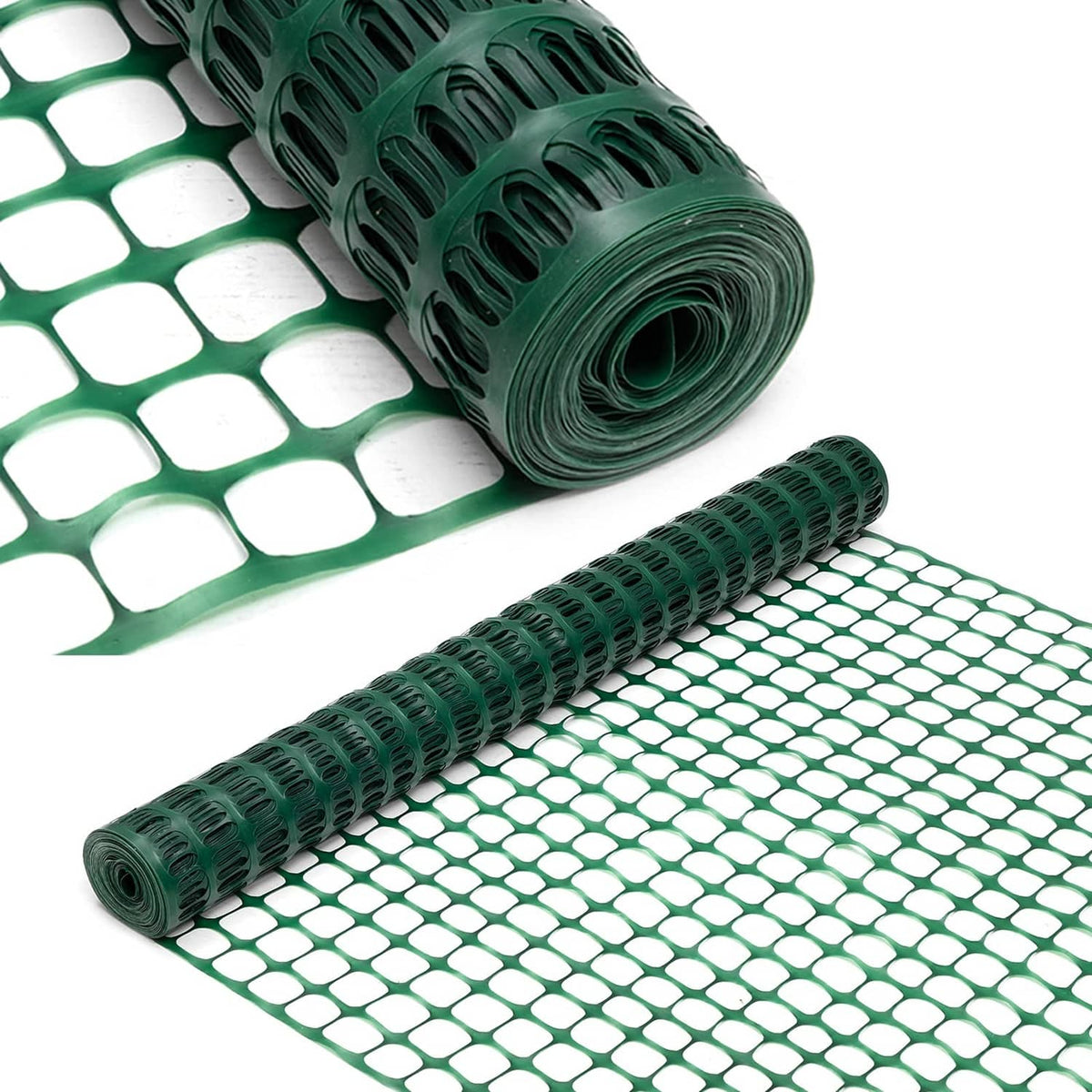 Green plastic mesh safety fence roll with square grid openings