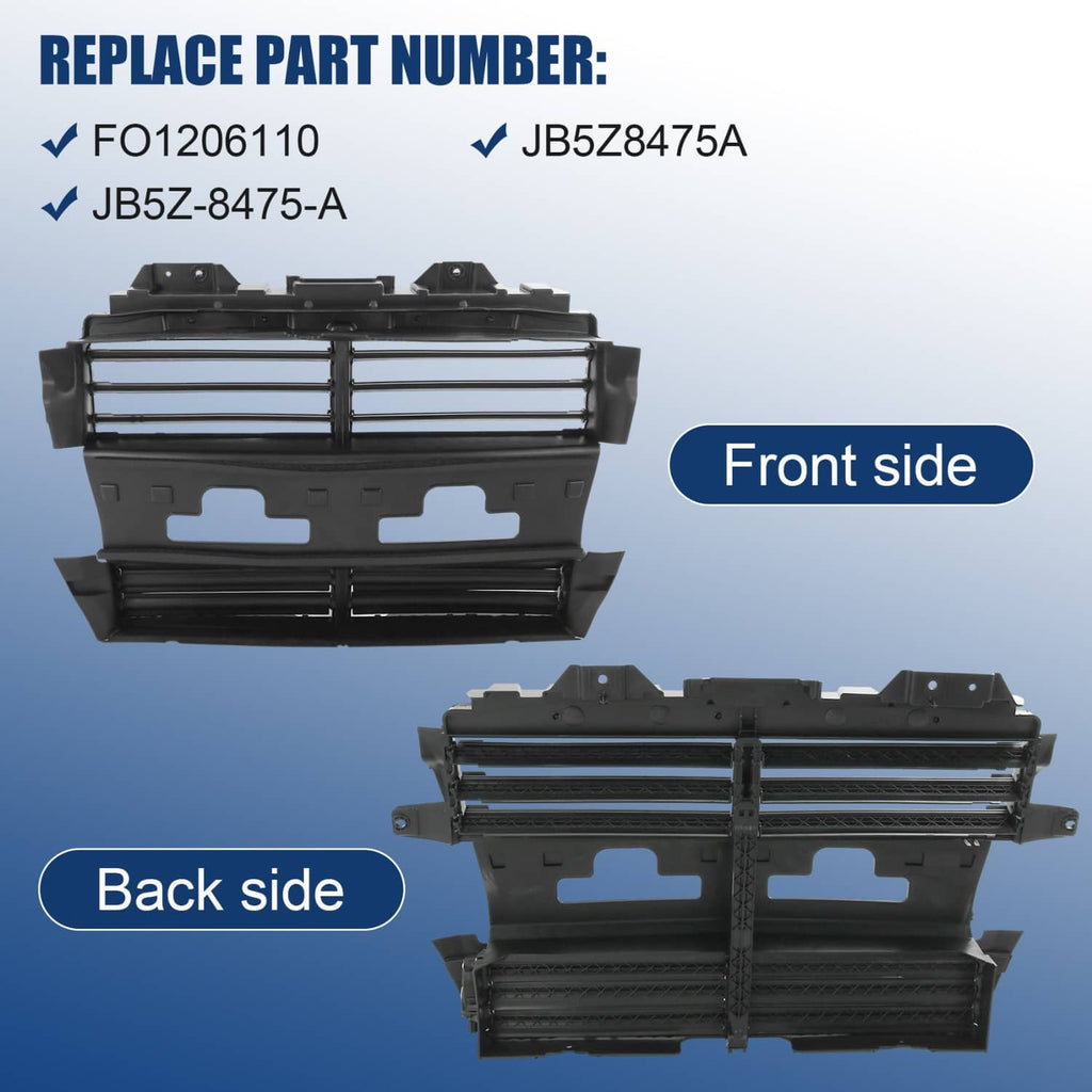 Black radiator shutter grille for front and back sides with horizontal slats