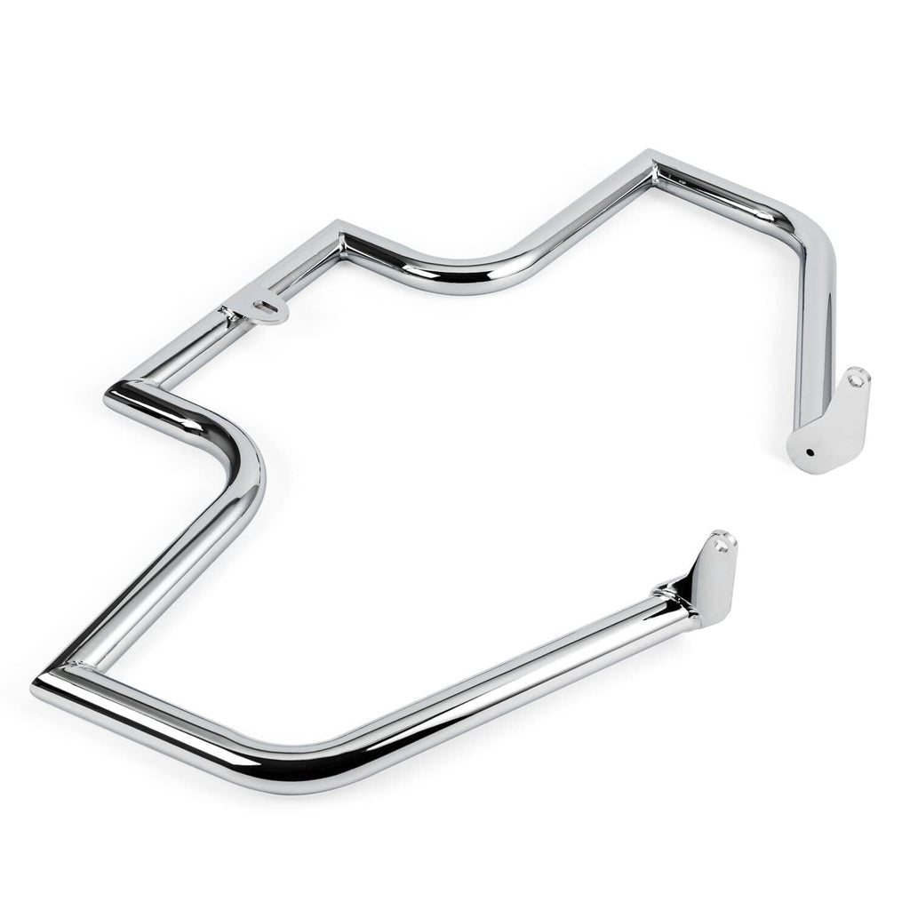 Chrome highway engine guard crash bar, broad protective frame with side brackets