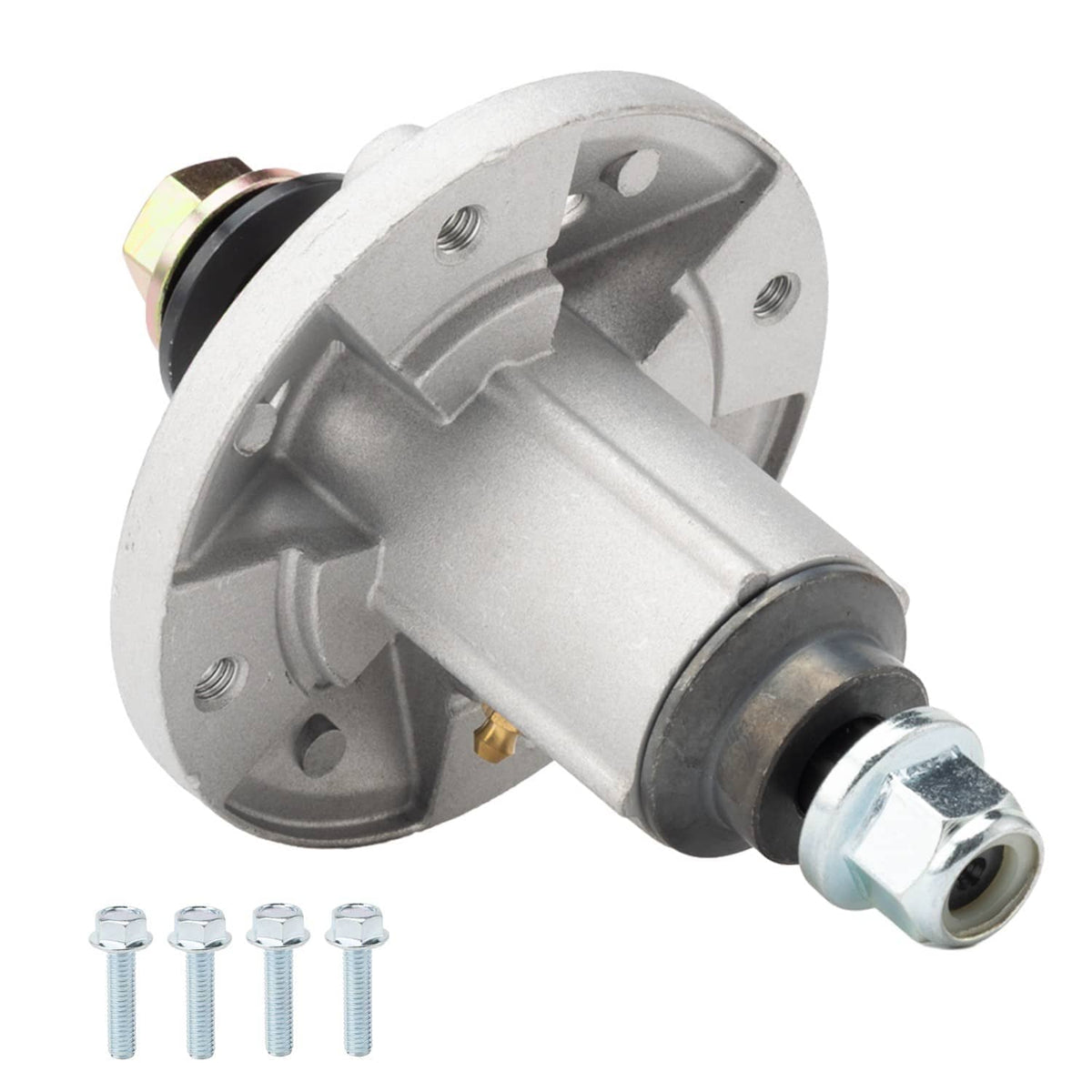 Spindle assembly with pulley housing and black rubber bushing