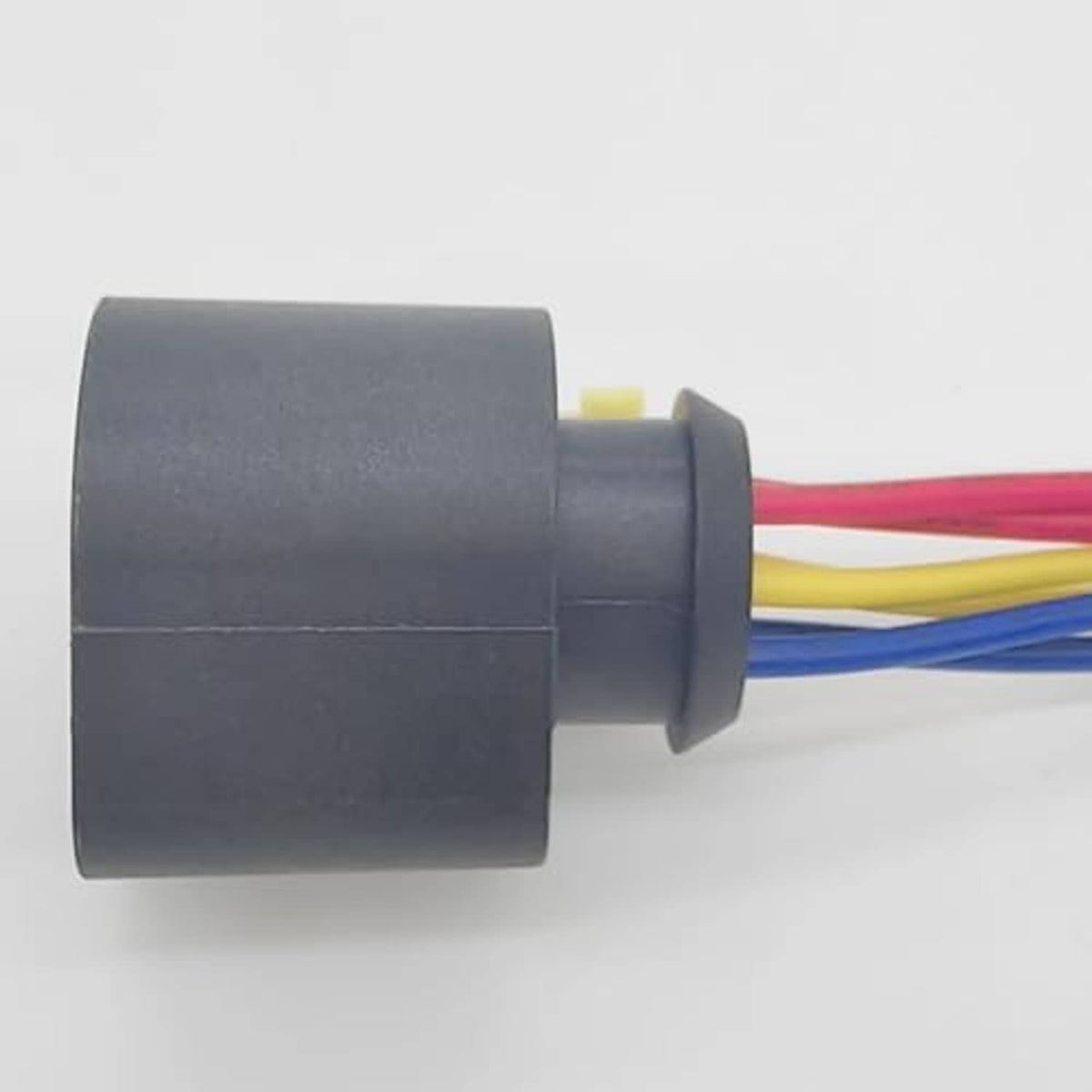Oxygen sensor connector wiring harness plug with black housing and bundled colored wires
