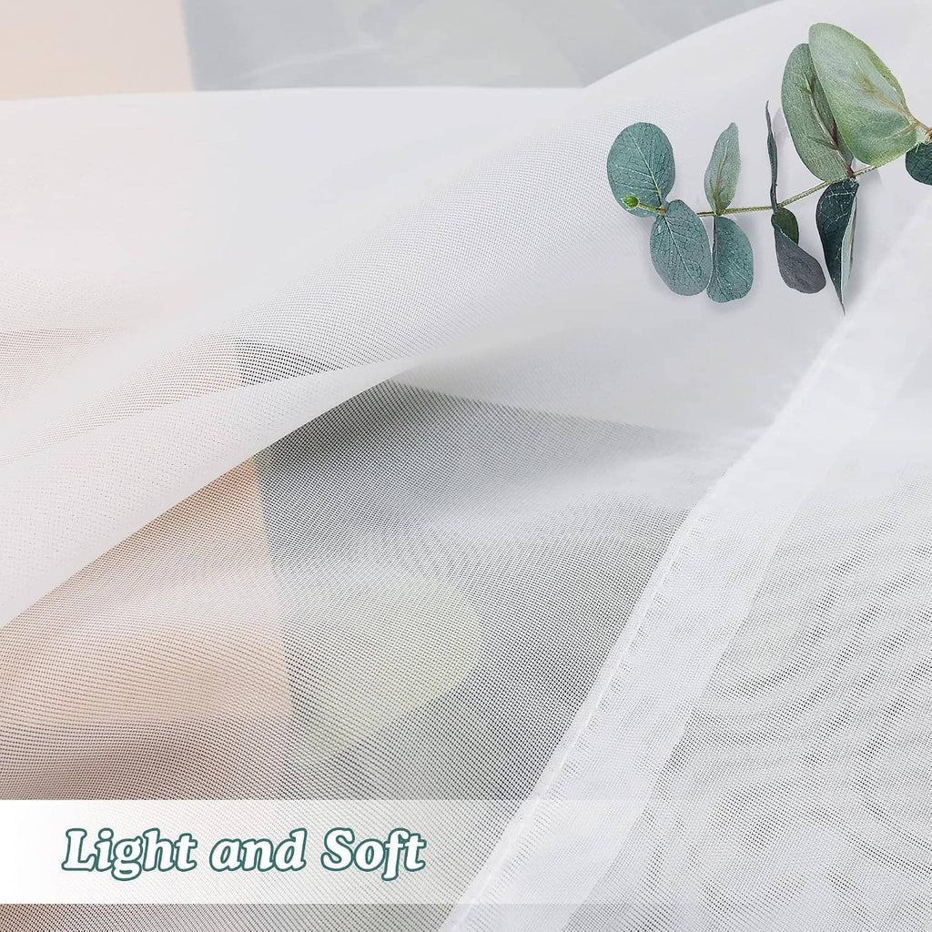 Sheer white curtain fabric with soft, gauzy woven texture