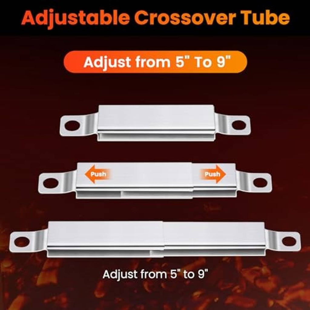 Adjustable crossover tube assembly with push-fit range from 5 to 9 inches